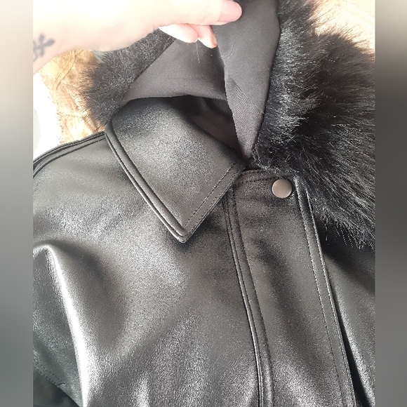 Zara Nwot Black Faux Leather Jacket with Removable Faux Fur Collar - Picture 16 of 16